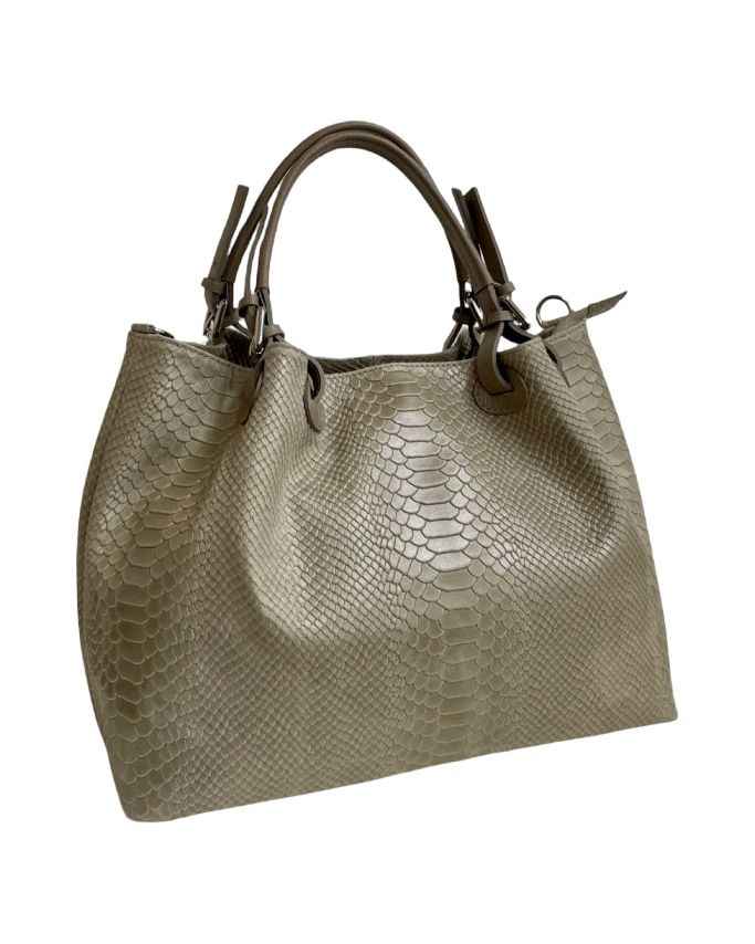 BZNA Bag Charlotte Taupe Chiaro Snake Prägung Leder Italy Damen Shopper Handtasche Schultertasche Tasche