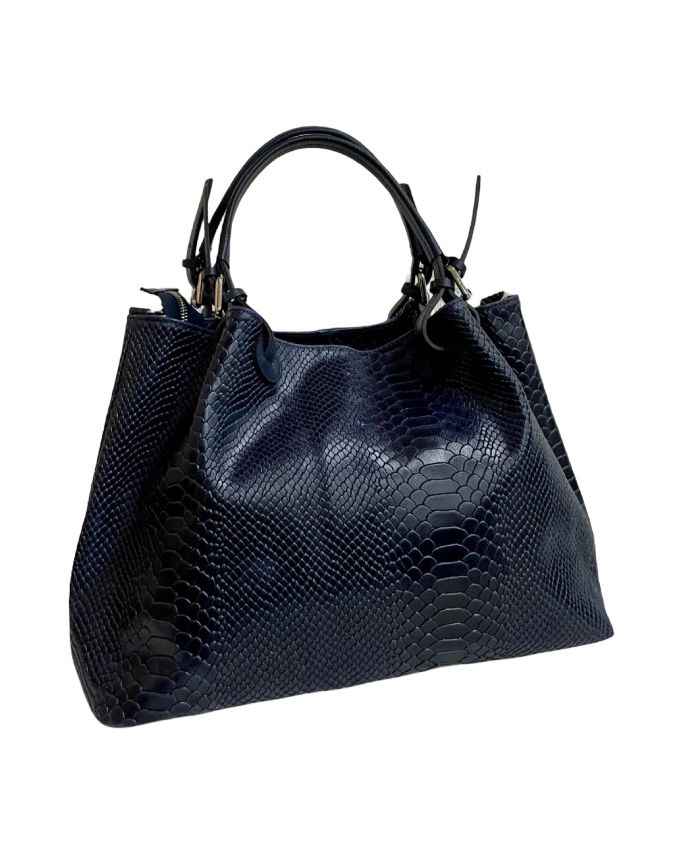 BZNA Bag Charlotte Blue Scuro Snake Prägung Leder Italy Damen Shopper Handtasche Schultertasche Tasche