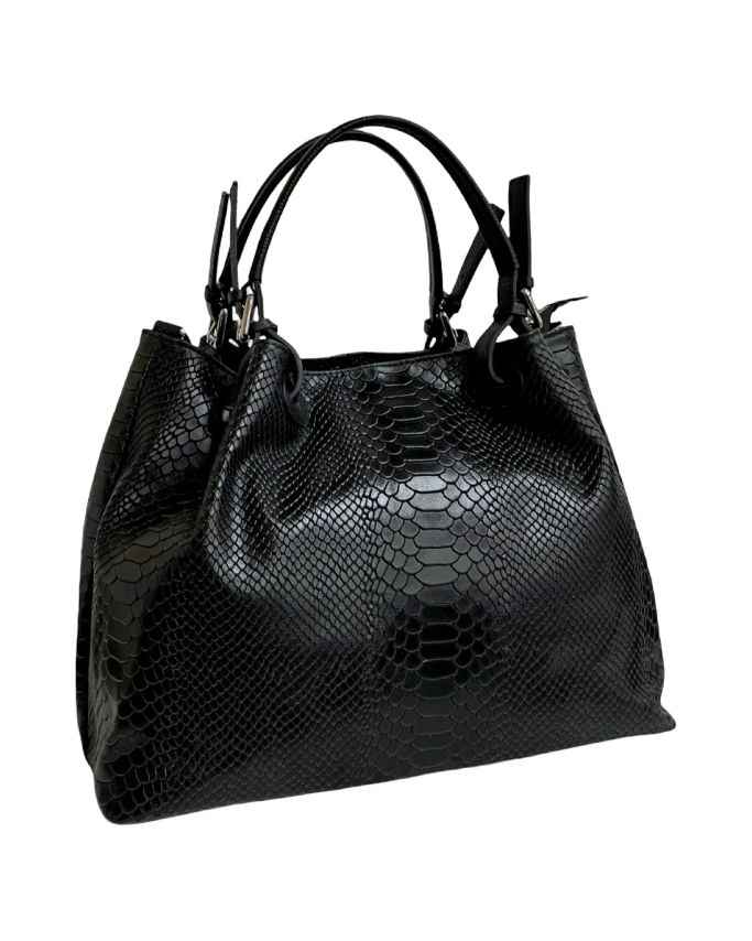 BZNA Bag Charlotte Nero Snake Prägung Leder Italy Damen Shopper Handtasche Schultertasche Tasche