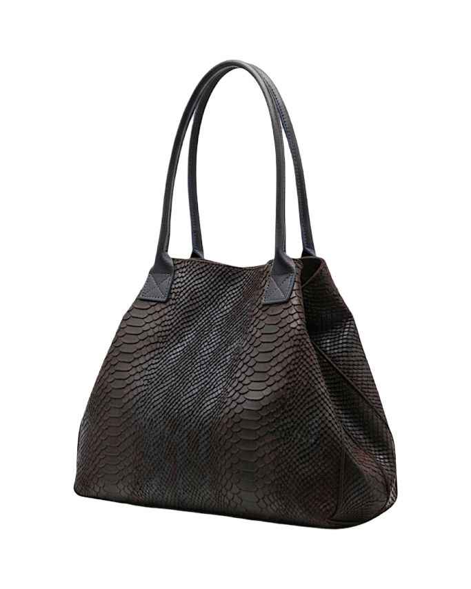 BZNA Bag Ladasha Choco Snake Prägung Leder Italy Damen Shopper Handtasche Schultertasche Tasche