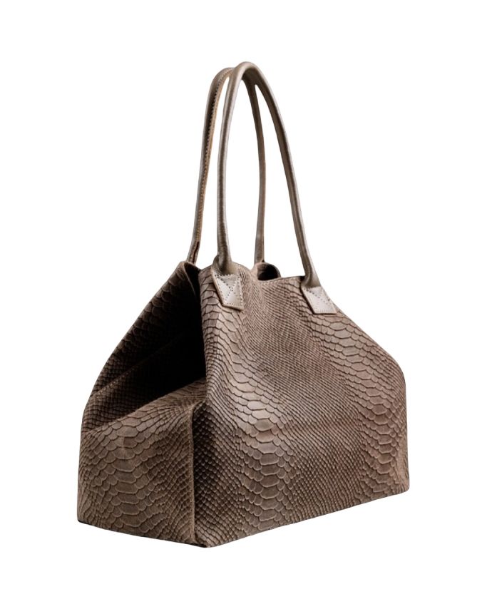 BZNA Bag Ladasha Taupe Snake Prägung Leder Italy Damen Shopper Handtasche Schultertasche Tasche - B Z N A