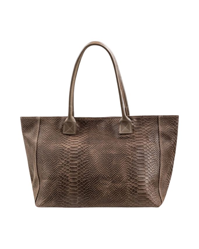 BZNA Bag Ladasha Taupe Snake Prägung Leder Italy Damen Shopper Handtasche Schultertasche Tasche - B Z N A