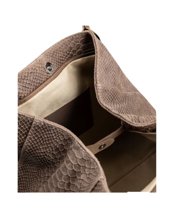 BZNA Bag Ladasha Beige Snake Prägung Leder Italy Damen Shopper Handtasche Schultertasche Tasche - B Z N A