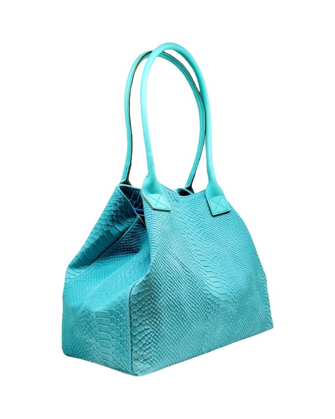 BZNA Bag Ladasha Türkis Snake Prägung Leder Italy Damen Shopper Handtasche Schultertasche Tasche - B Z N A