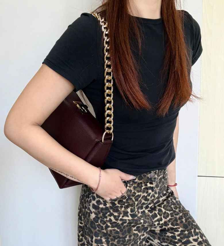 BZNA Bag Lahia Taupe Scuro Leder Italy Damen Handtasche Schultertasche Tasche