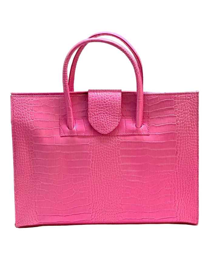 BZNA Bag Missi Kroko Pink Leder Italy Damen Business Aktentasche Schultertasche Tasche