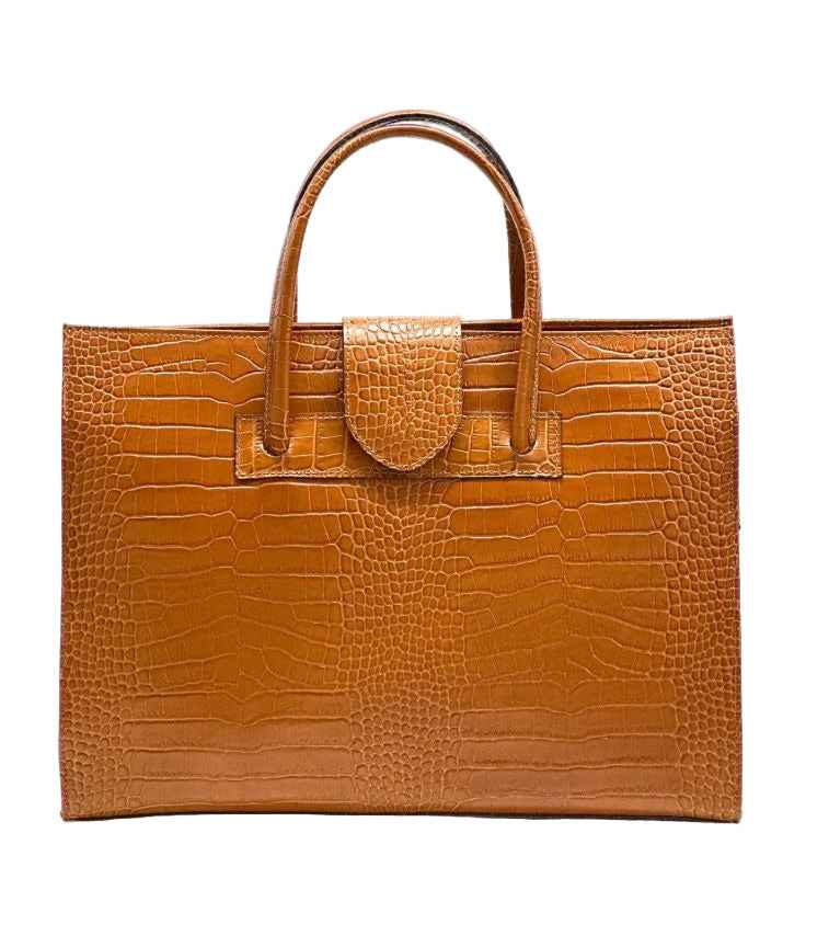 BZNA Bag Missi Kroko Cucio Leder Italy Damen Business Aktentasche Schultertasche Tasche