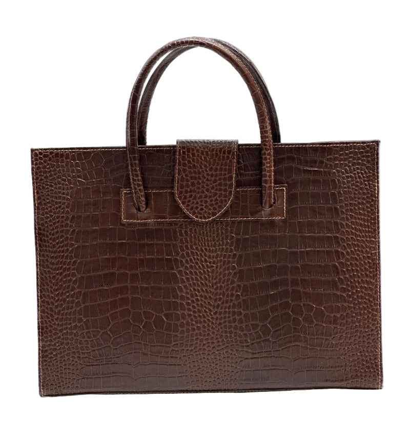 BZNA Bag Missi Kroko Marrone Leder Italy Damen Business Aktentasche Schultertasche Tasche