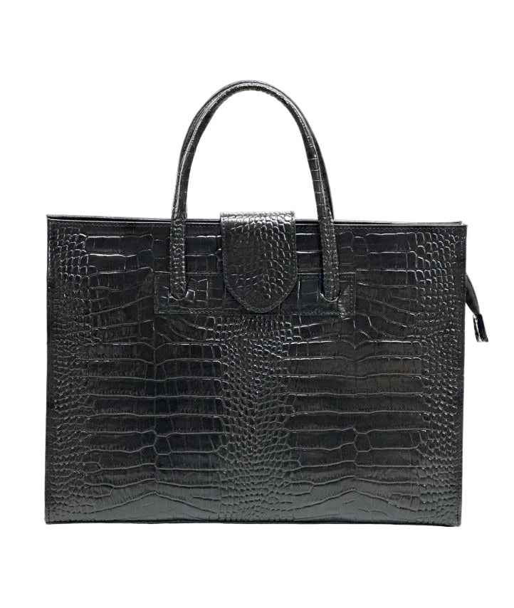 BZNA Bag Missi Kroko Nero Leder Italy Damen Business Aktentasche Schultertasche Tasche