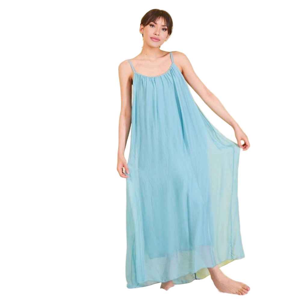 BZNA Ibiza Boho Style Sommerkleid Aqua aus Seidenchiffon Seidenkleid   oneSize
