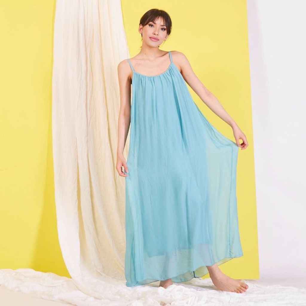 BZNA Ibiza Boho Style Sommerkleid Aqua aus Seidenchiffon Seidenkleid   oneSize