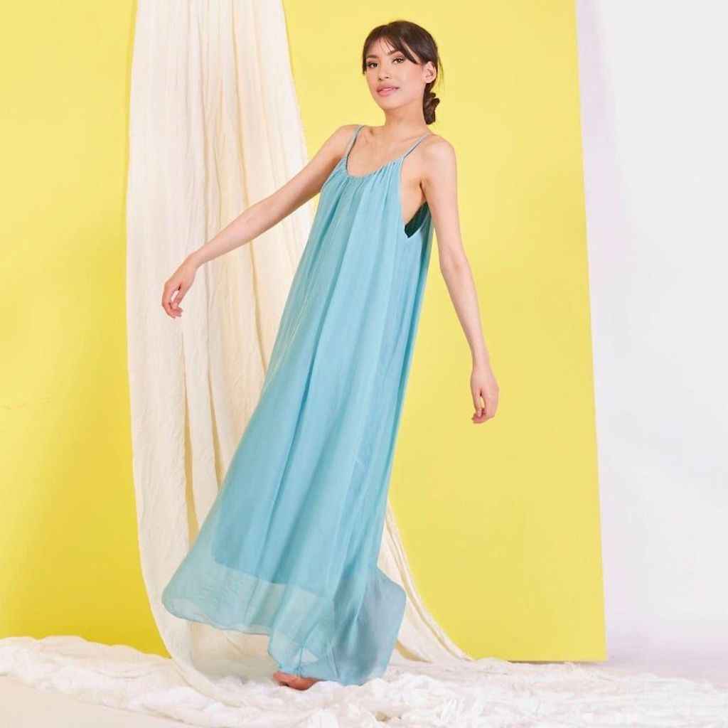 BZNA Ibiza Boho Style Sommerkleid Aqua aus Seidenchiffon Seidenkleid   oneSize