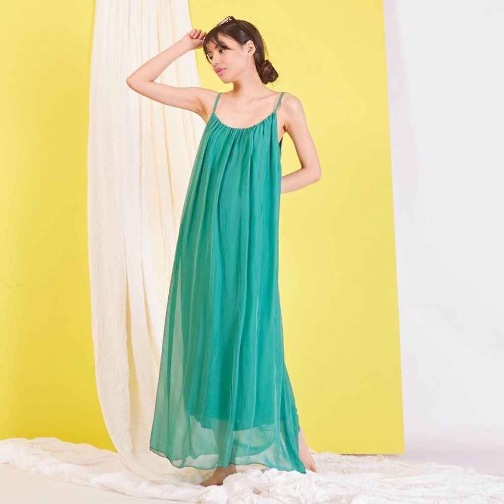 BZNA Ibiza Boho Style Sommerkleid GrünB. aus Seidenchiffon Seidenkleid   oneSize
