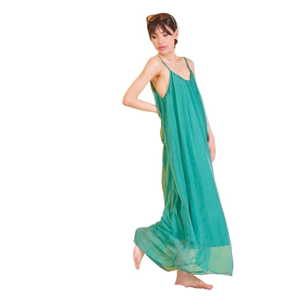 BZNA Ibiza Boho Style Sommerkleid GrünB. aus Seidenchiffon Seidenkleid   oneSize