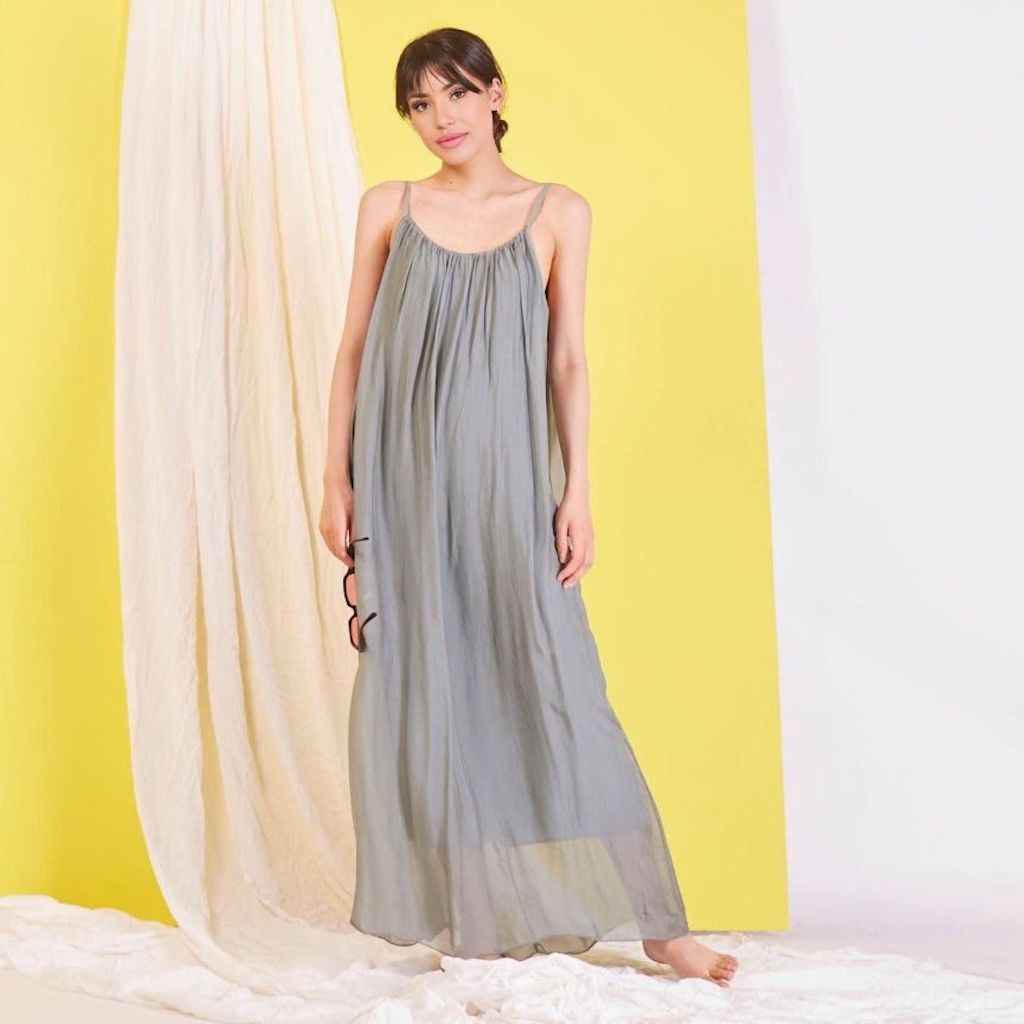 BZNA Ibiza Boho Style Sommerkleid dark Olive aus Seidenchiffon Seidenkleid   oneSize