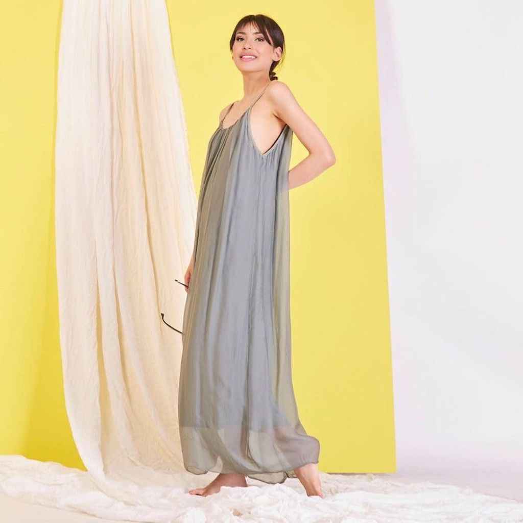 BZNA Ibiza Boho Style Sommerkleid dark Olive aus Seidenchiffon Seidenkleid   oneSize