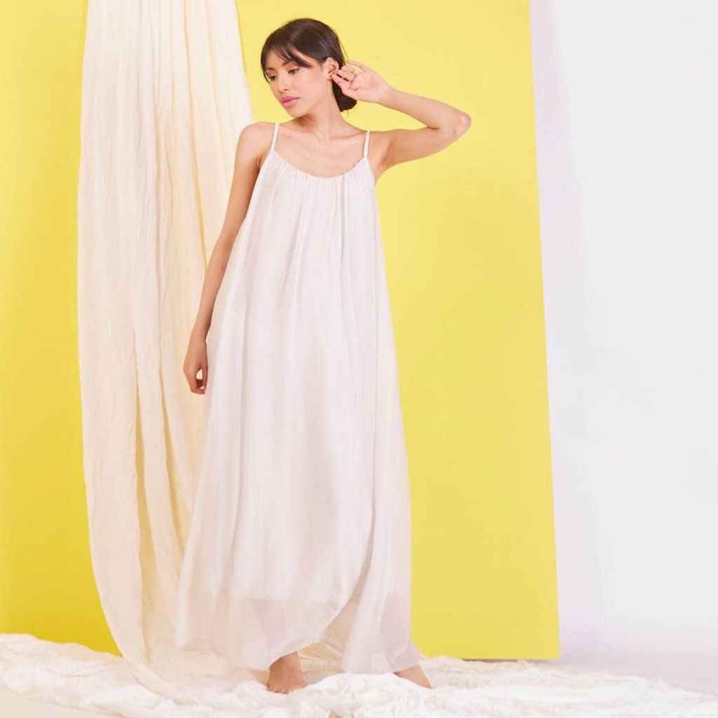 BZNA Ibiza Boho Style Sommerkleid light Beige aus Seidenchiffon Seidenkleid   oneSize