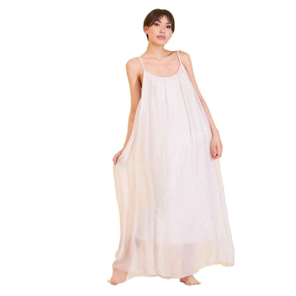 BZNA Ibiza Boho Style Sommerkleid light Beige aus Seidenchiffon Seidenkleid   oneSize