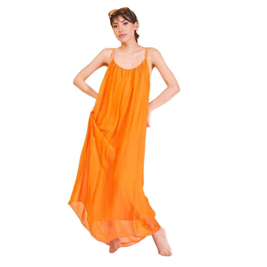 BZNA Ibiza Boho Style Sommerkleid Orange aus Seidenchiffon Seidenkleid   oneSize