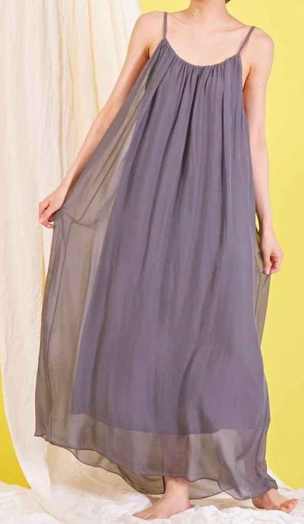 BZNA Ibiza Boho Style Sommerkleid dark Grey aus Seidenchiffon Seidenkleid   oneSize