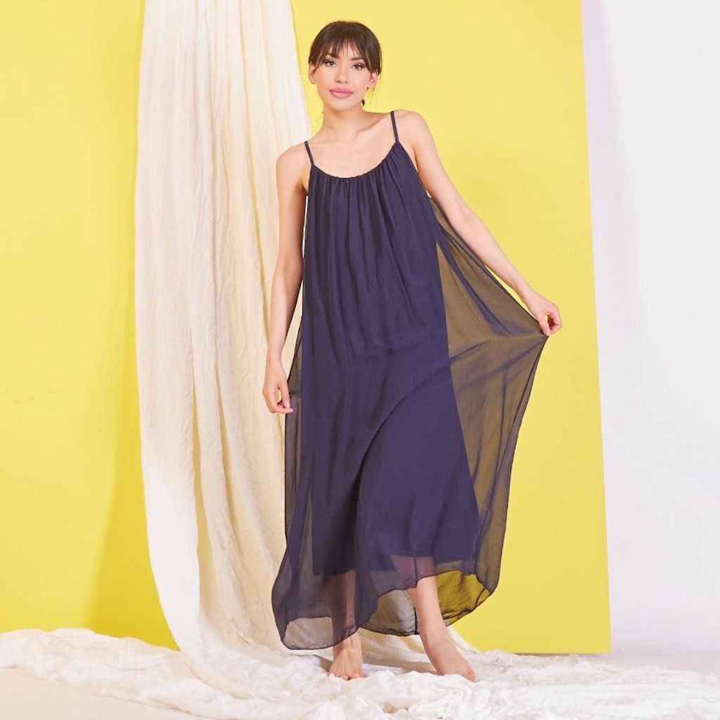 BZNA Ibiza Boho Style Sommerkleid dark Blue aus Seidenchiffon Seidenkleid   oneSize