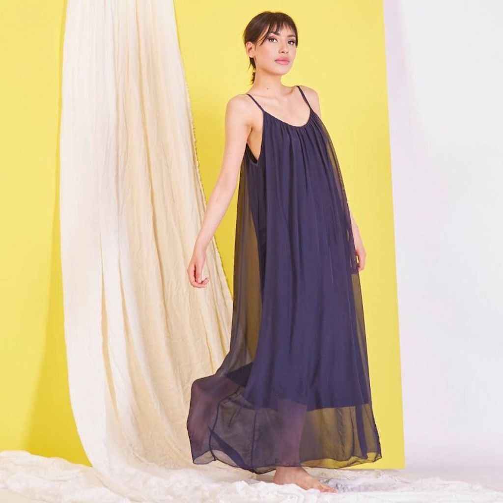 BZNA Ibiza Boho Style Sommerkleid dark Blue aus Seidenchiffon Seidenkleid   oneSize