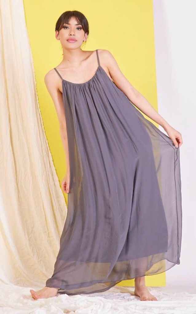 BZNA Ibiza Boho Style Sommerkleid dark Grey aus Seidenchiffon Seidenkleid   oneSize
