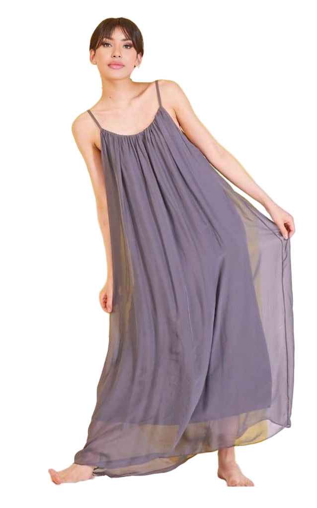BZNA Ibiza Boho Style Sommerkleid dark Grey aus Seidenchiffon Seidenkleid   oneSize
