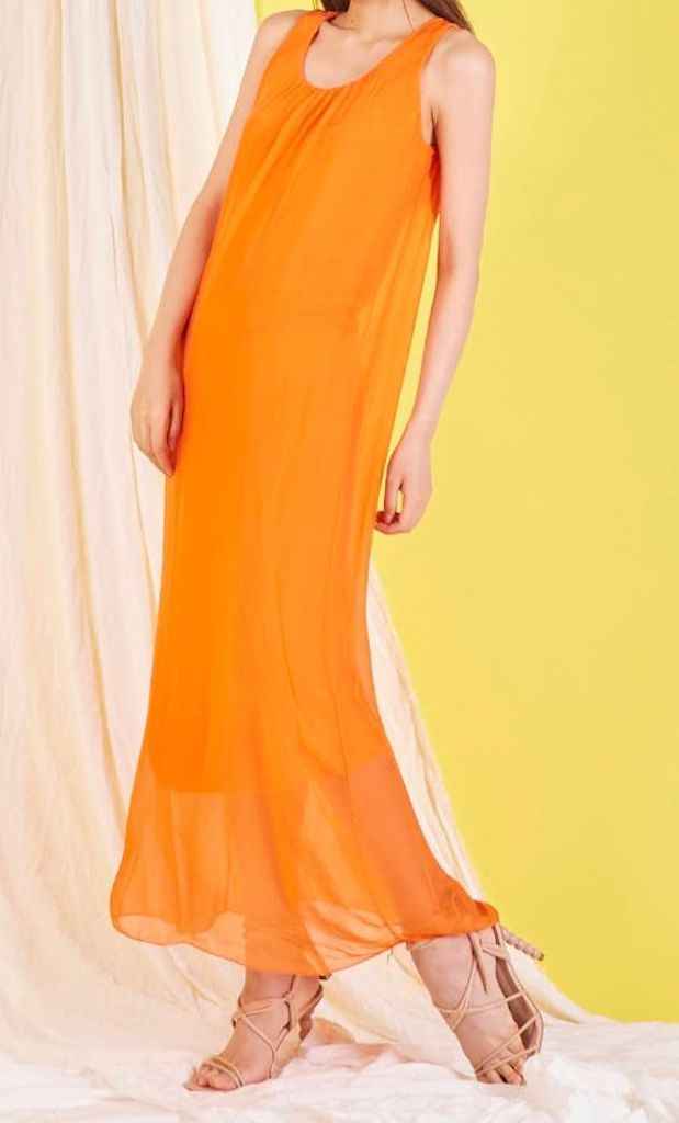 BZNA elegantes ärmeloses Kleid Orange aus Seidenchiffon Seidenkleid   oneSize