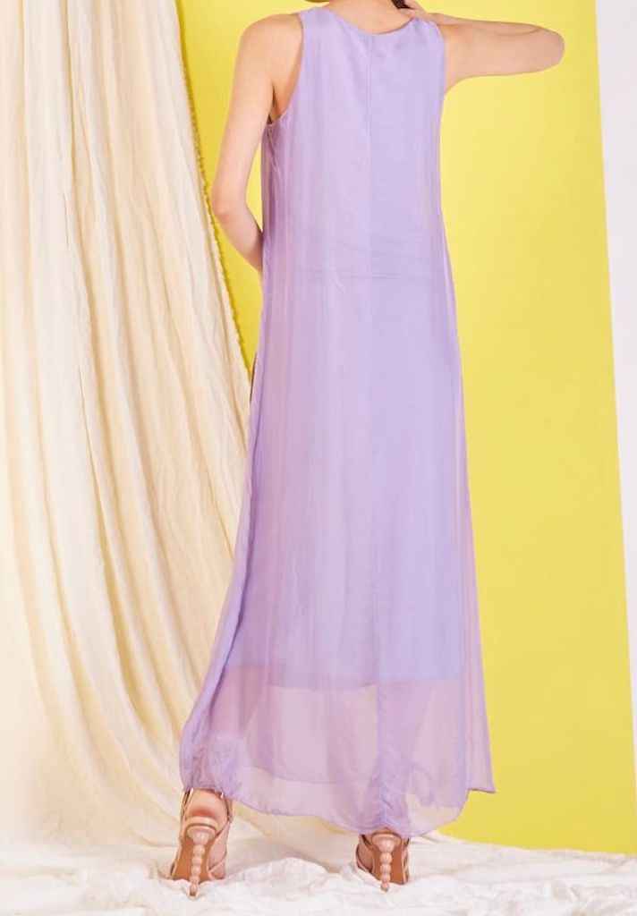 BZNA elegantes ärmeloses Kleid Flieder aus Seidenchiffon Seidenkleid   oneSize
