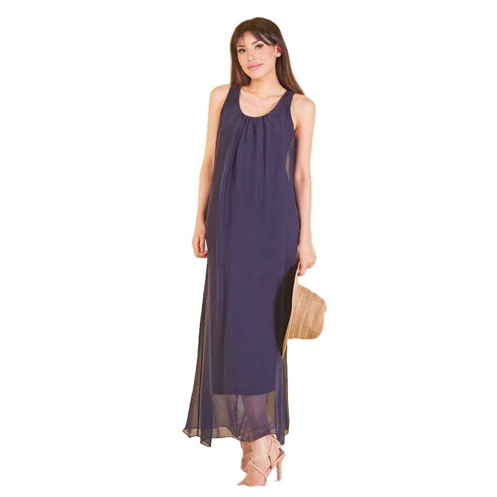 BZNA elegantes ärmeloses Kleid dark Blue aus Seidenchiffon Seidenkleid   oneSize