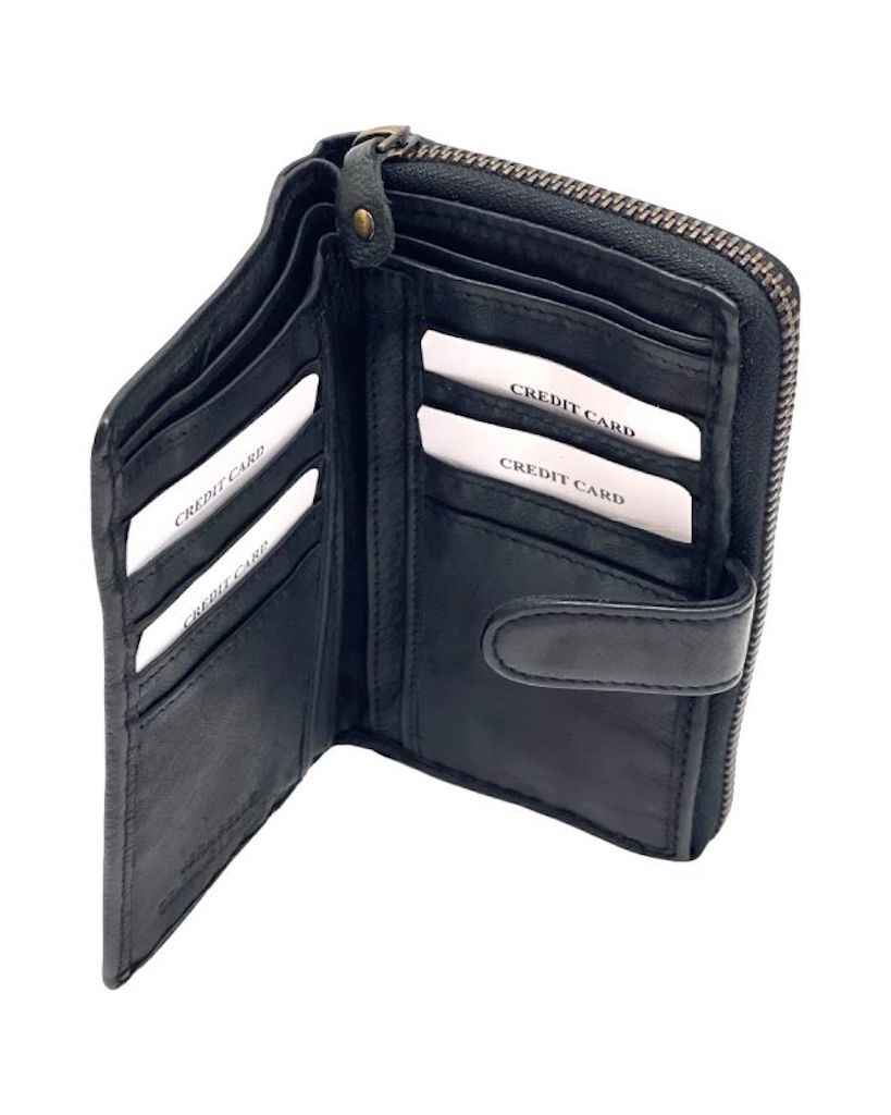 BZNA Berlin Kassia Glatt Schwarz Wallet Leather Leder Portemonnaie Geldbörse Clutch