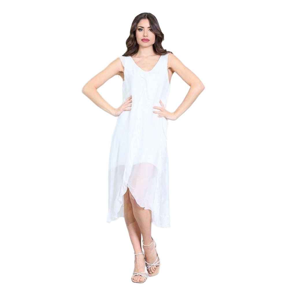 BZNA Ibiza Kleid asymmetrisch Rüschendetail Weiß aus Seidenchiffon Seidenkleid oneSize