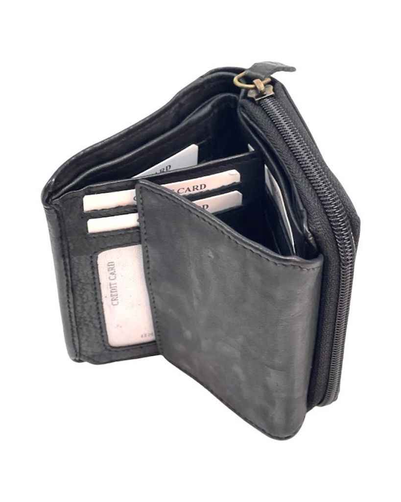 BZNA Berlin Gia Glatt Schwarz Wallet Leather Leder Portemonnaie Geldbörse Clutch