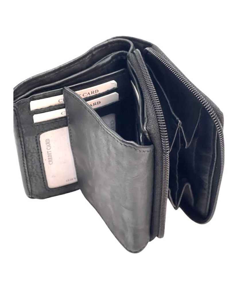 BZNA Berlin Gia Glatt Schwarz Wallet Leather Leder Portemonnaie Geldbörse Clutch