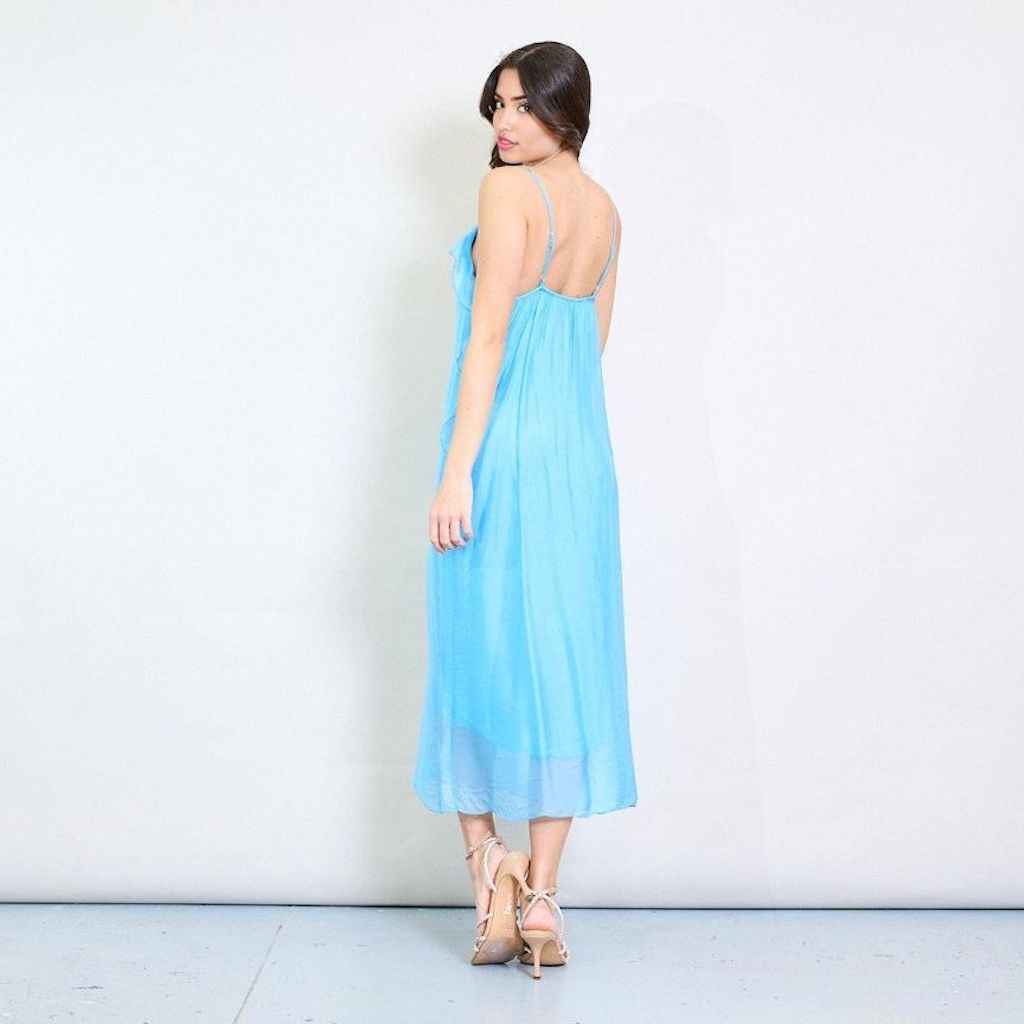 BZNA Kleid Kravatten Rüschendetail Aqua aus Seidenchiffon Seidenkleid oneSize