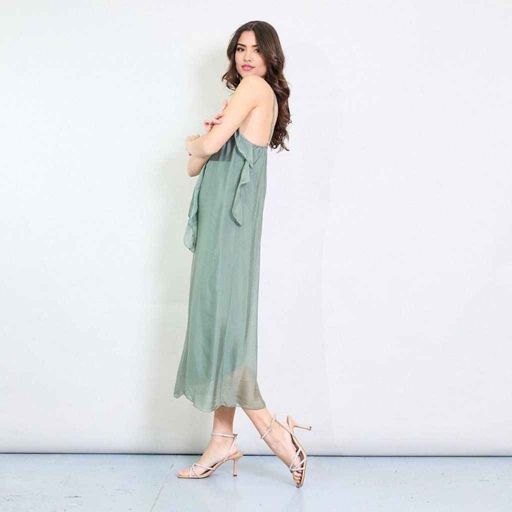 BZNA Kleid Kravatten Rüschendetail Verde aus Seidenchiffon Seidenkleid oneSize