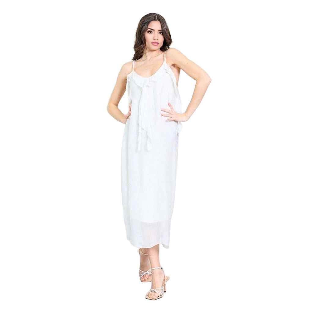 BZNA Kleid Kravatten Rüschendetail Weiß aus Seidenchiffon Seidenkleid oneSize