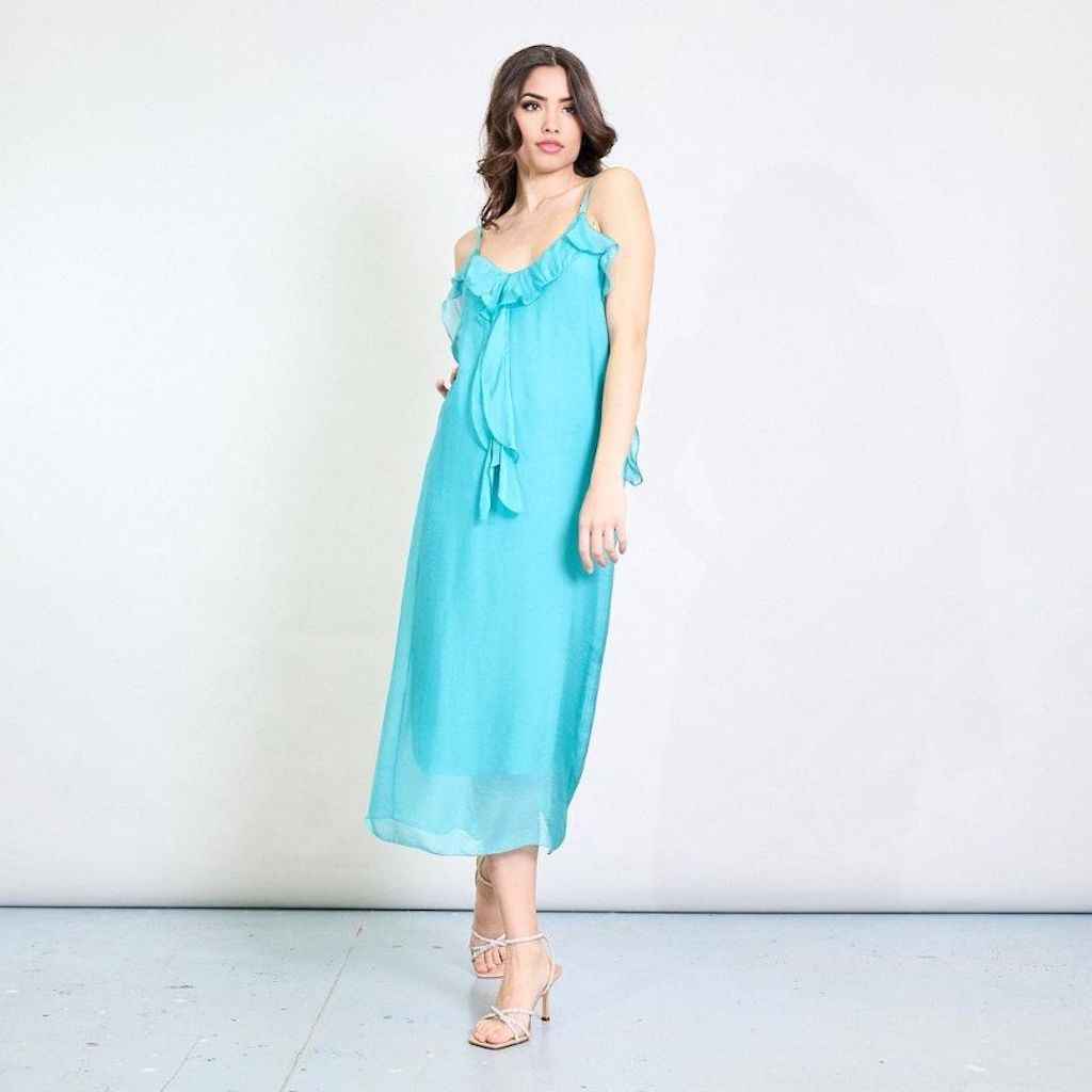 BZNA Kleid Kravatten Rüschendetail Lichtblau aus Seidenchiffon Seidenkleid oneSize