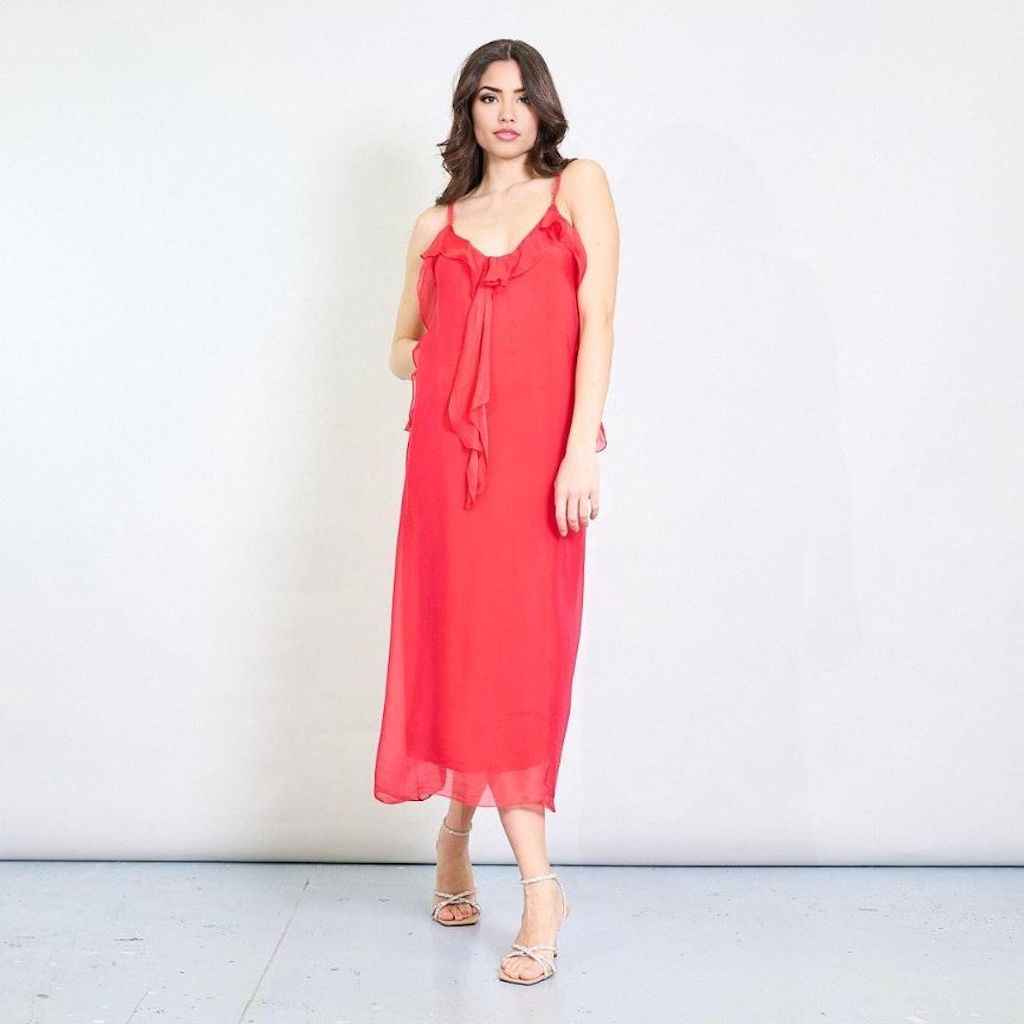 BZNA Kleid Kravatten Rüschendetail Rot aus Seidenchiffon Seidenkleid oneSize