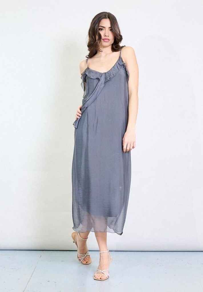 BZNA Kleid Kravatten Rüschendetail Grey aus Seidenchiffon Seidenkleid oneSize