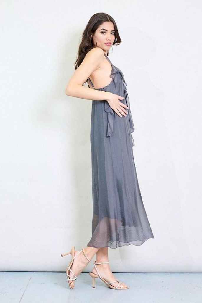BZNA Kleid Kravatten Rüschendetail Grey aus Seidenchiffon Seidenkleid oneSize