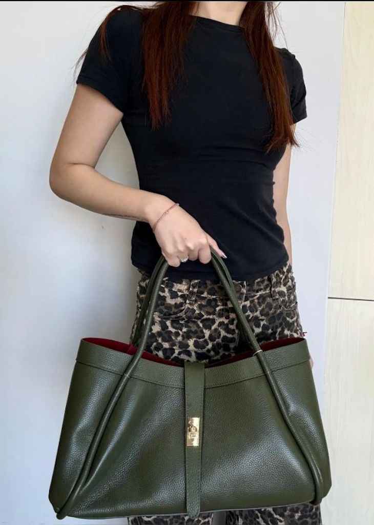 BZNA Bag Funny Grün Leder Italy Damen Handtasche Schultertasche Tasche