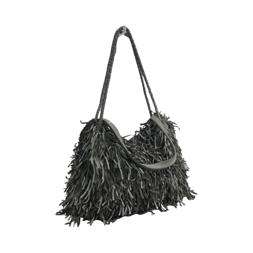 BZNA Bag Peppina Grau Fransen  Schultertasche Designer Damen Handtasche Italy - B Z N A