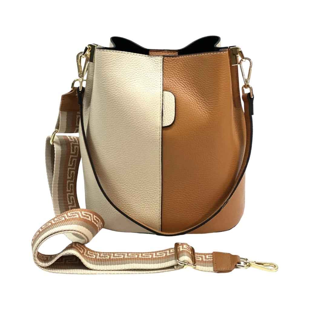 BZNA Bag Shirinia Beige/Cognac Leder Italy Damen Handtasche Schultertasche Tasche