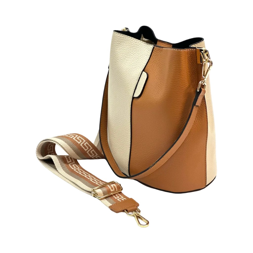 BZNA Bag Shirinia Beige/Cognac Leder Italy Damen Handtasche Schultertasche Tasche - B Z N A