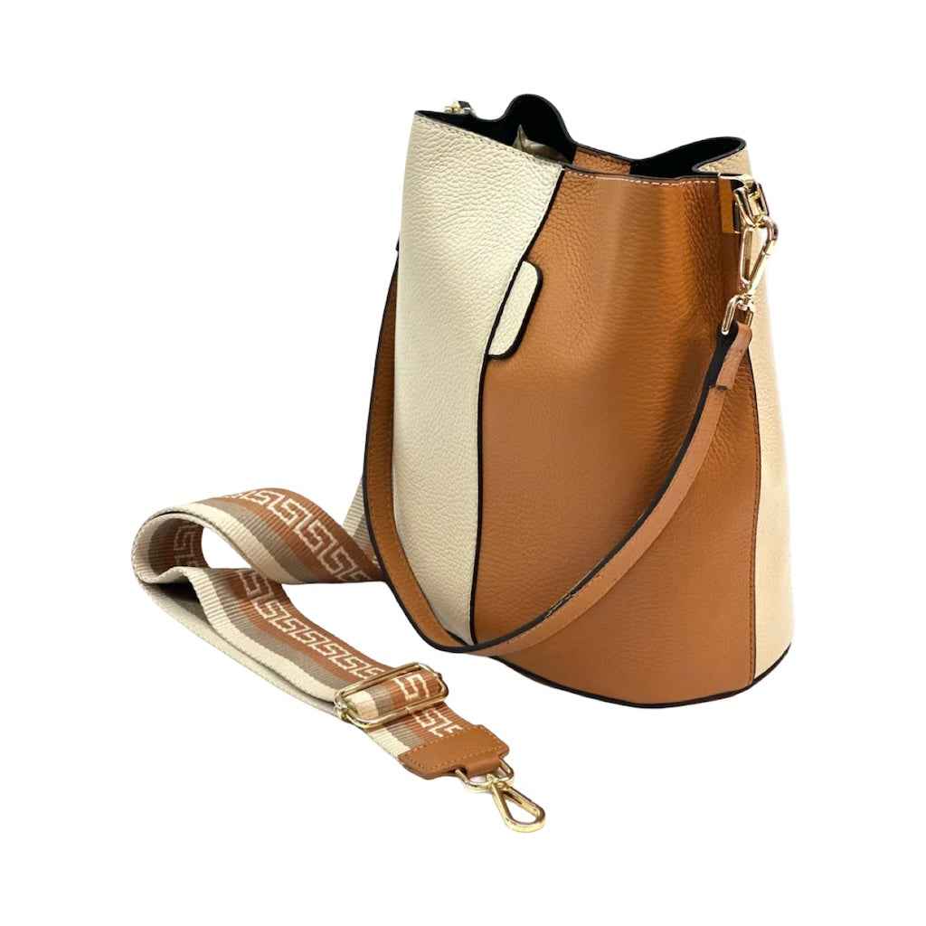 BZNA Bag Shirinia Beige/Cognac Leder Italy Damen Handtasche Schultertasche Tasche