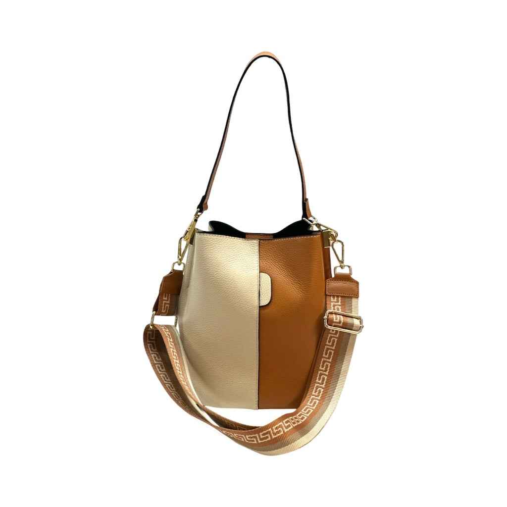 BZNA Bag Shirinia Beige/Cognac Leder Italy Damen Handtasche Schultertasche Tasche