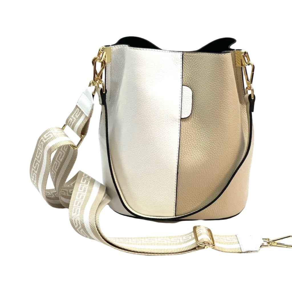 BZNA Bag Shirinia Bianco/Beige Leder Italy Damen Handtasche Schultertasche Tasche