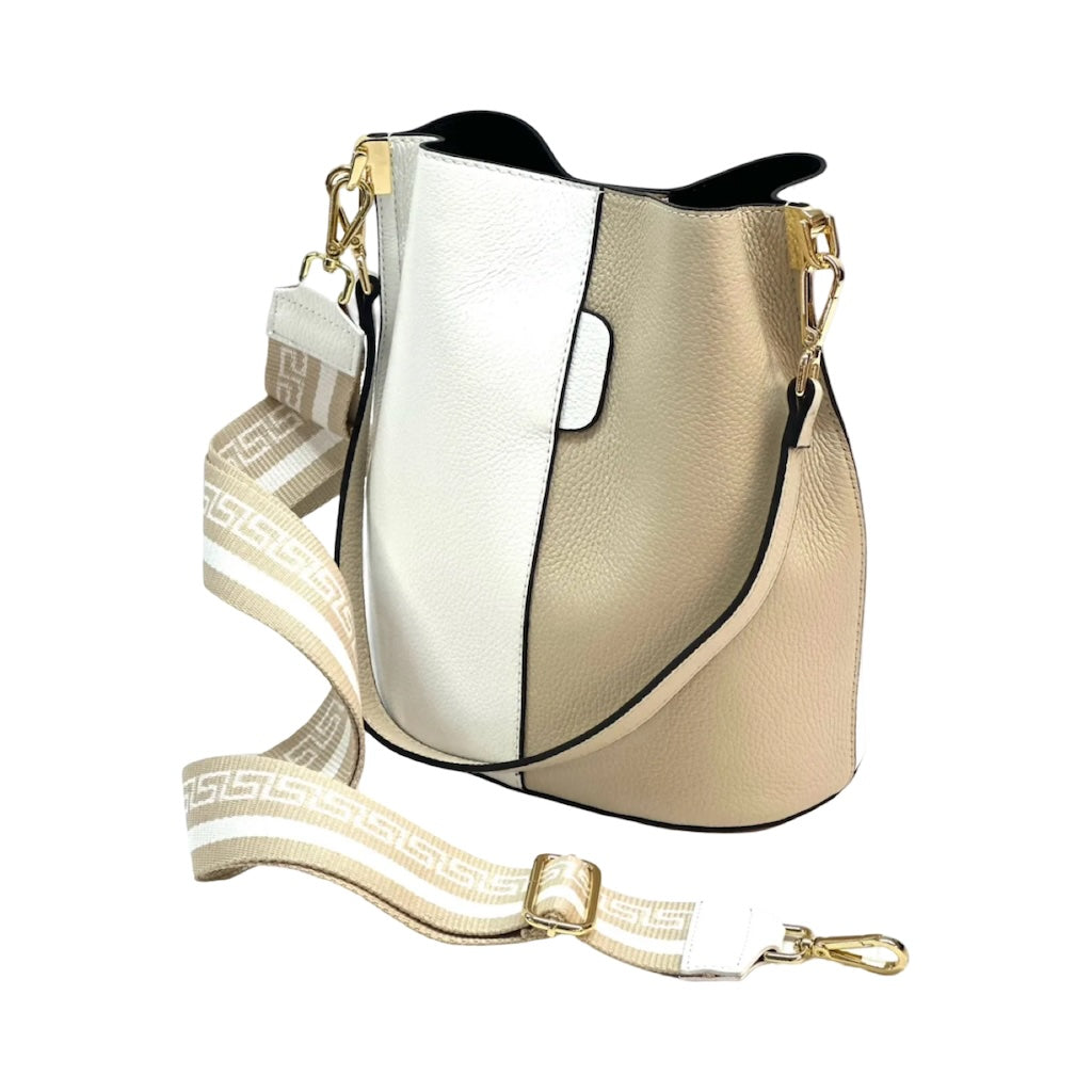 BZNA Bag Shirinia Bianco/Beige Leder Italy Damen Handtasche Schultertasche Tasche - B Z N A